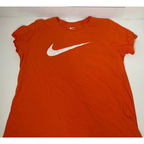 Nike Tee Athletic Cut Orange White Swoosh Crewneck T-Shirt Womens Large - Picture 1 of 3